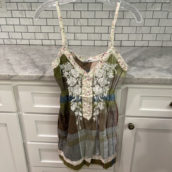 3J Dresses & Skirts - Johnny Was 3J Workshop Dress Womens Small Green Plaid Embroidered Cotton Boho